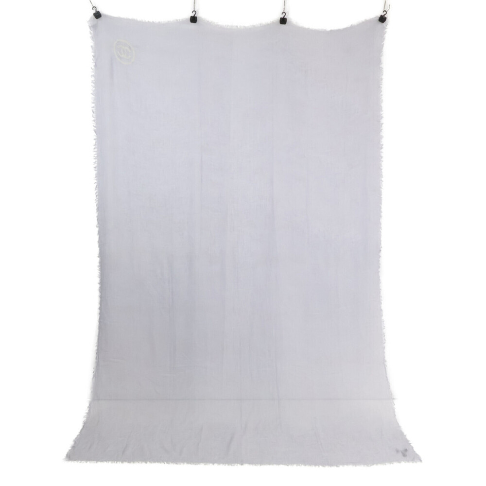 CHANEL Chanel Coco Mark embroidered cashmere modal stole/scarf, gray, women's.